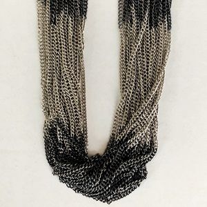 Chunky Dark & light silver tone metal chains necklace multiple fine chain string